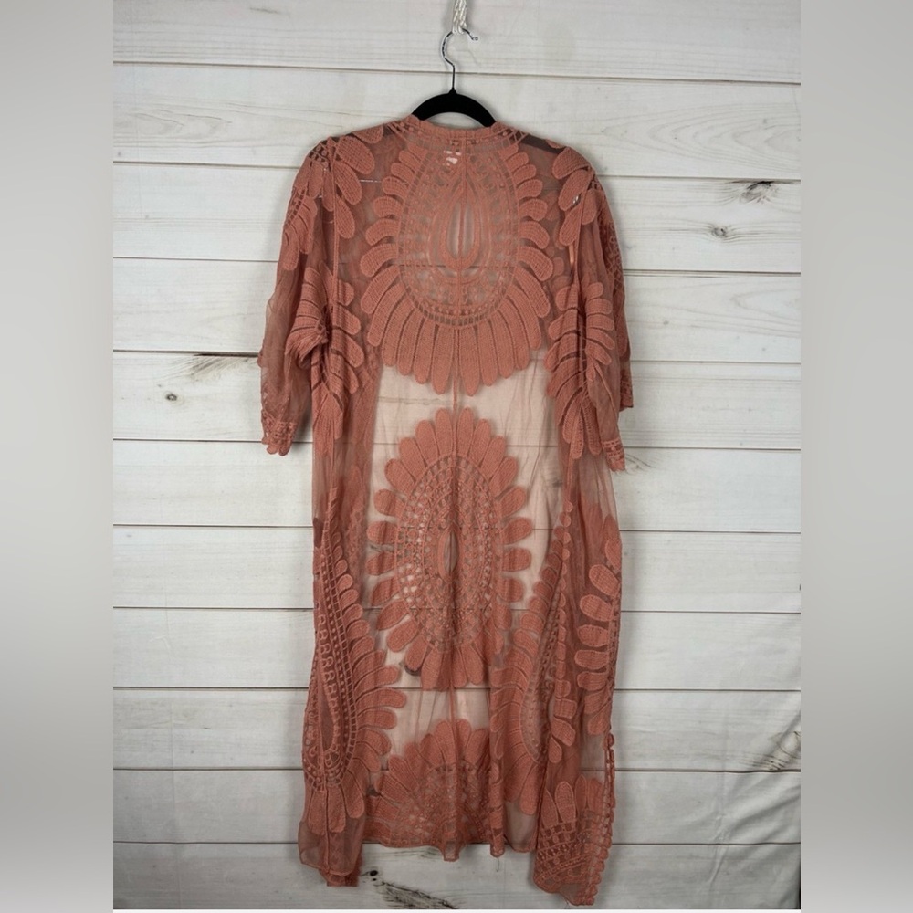 Boho Crochet Long Duster - Dusty Rose - Picture 2 of 7